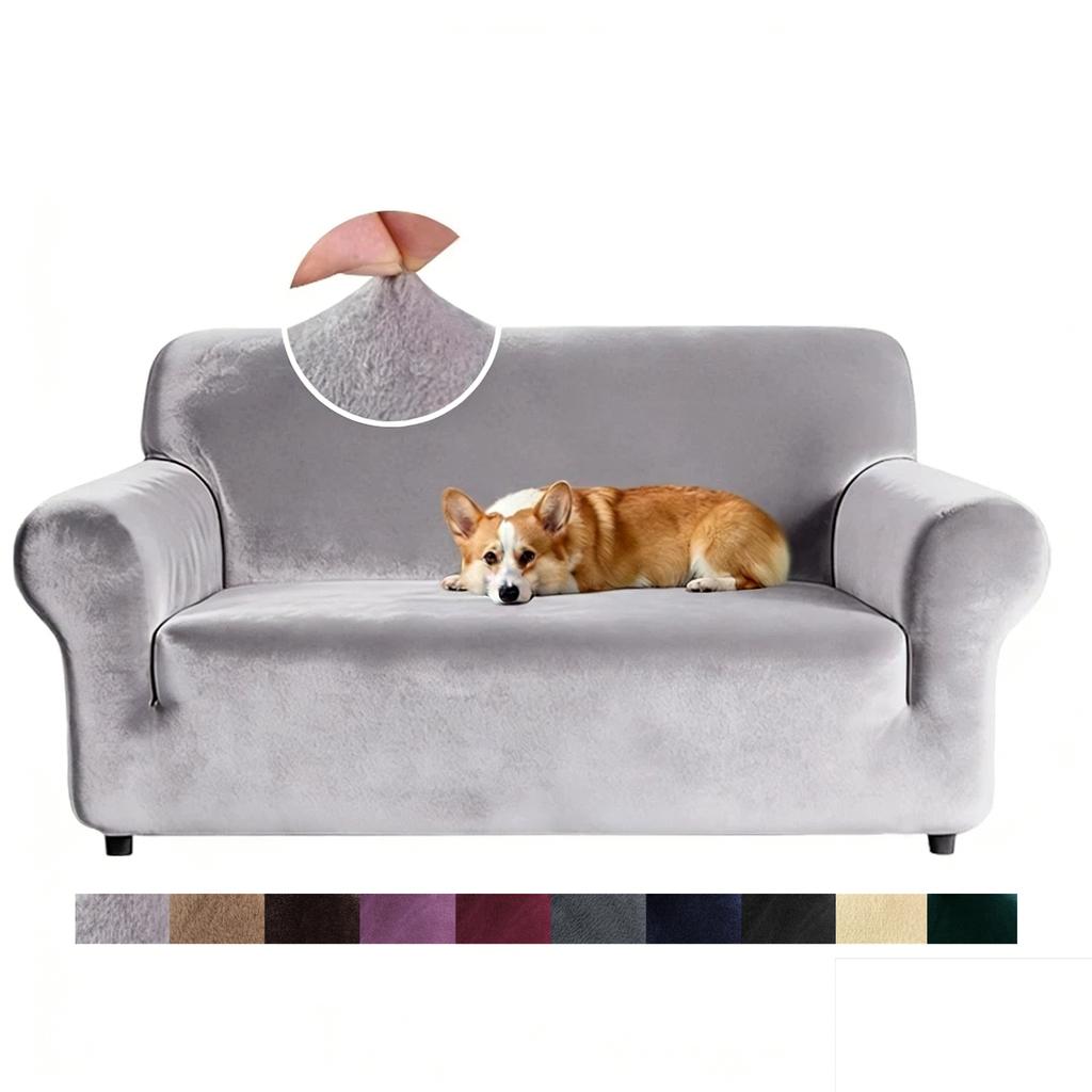 Stretch Velvet Sofa Covers for 1/2/3/4 Seater Couch Covers Thick Soft Plush Sofa Slipcover for Living Room Furniture Protector