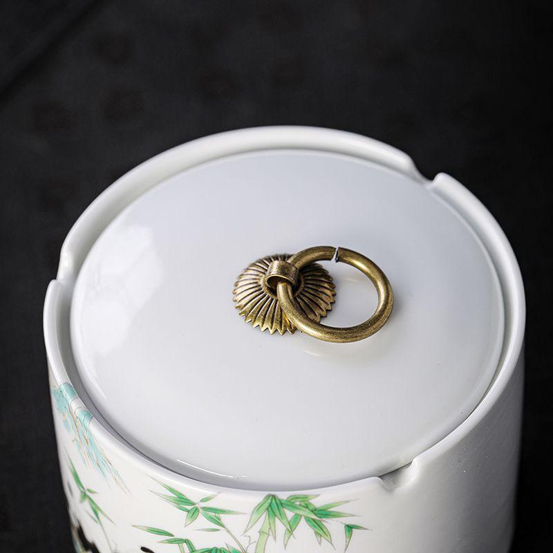 Creative Painted Flower Ceramic Ashtray Dustproof Office Ashtray with Lid Home Cylindrical Ceramic Ashtray Gift Home Decoration
