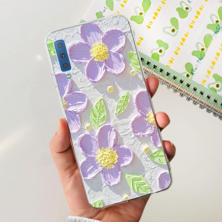 Luxuly Clear Silicone Back Cover For Samsung Galaxy A7 2018 Case 6.1" SM-A750F Bumper Fundas Soft TPU Women Fashion Rose Flower