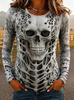 Women Gothic Skeleton Ribcage Graphic Long Sleeve Crew Neck T-shirt Pullover Skull 3D Printed Halloween Festival Gift Clothing