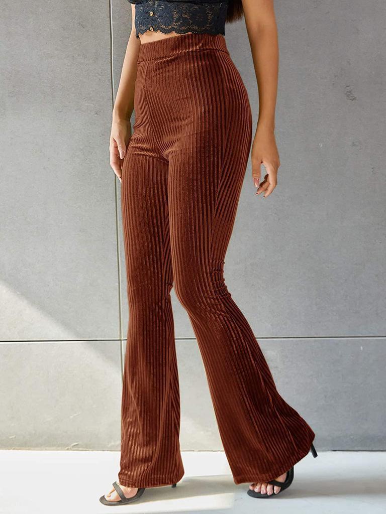Women's Fashion Sexy High Waist Gold Velvet Ribbed Flared Pants