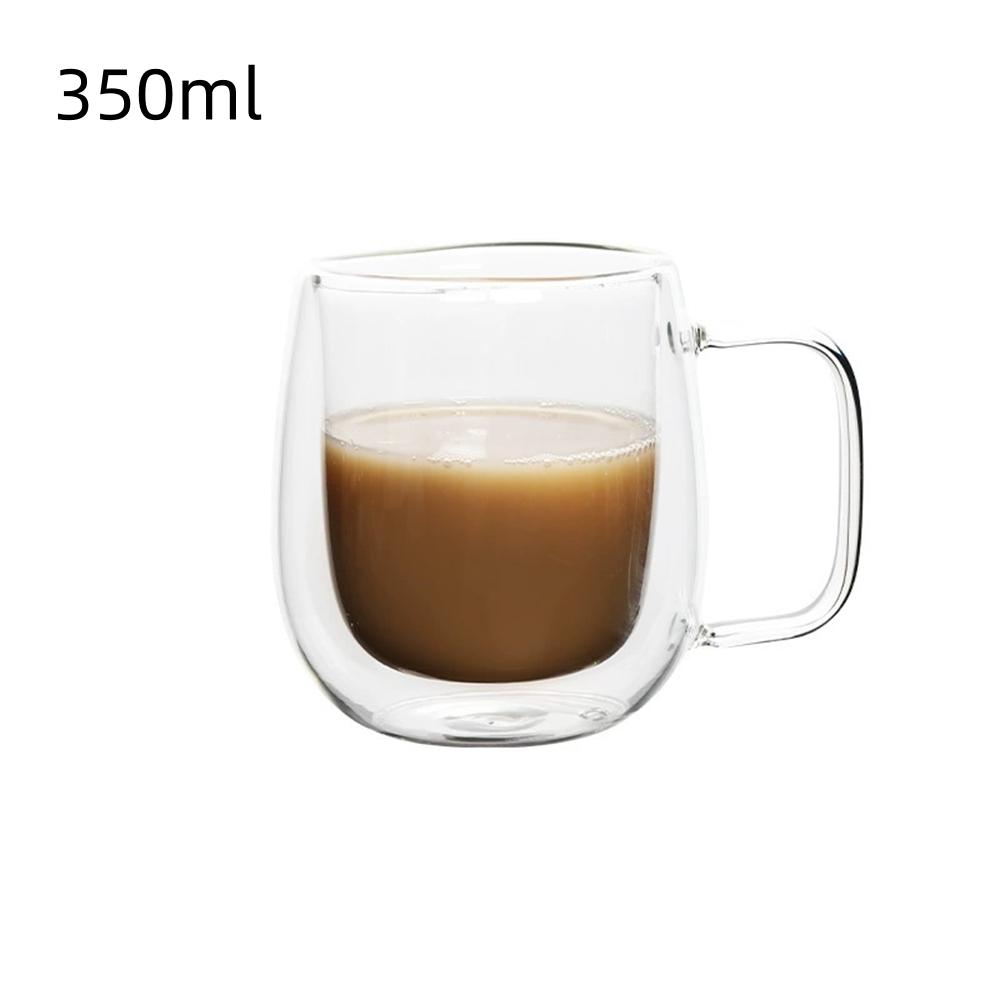

1pc Double Wall Glass Coffee Cup with Handle 150-350ml Heat Resistant High Borosilicate Glass Mug for Cold Juice Milk Coffee 150-350ml