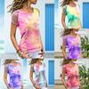 Womens Vibrant Tie-dye Printed Tops Casual Short Sleeve Blouse Perfect For Summer