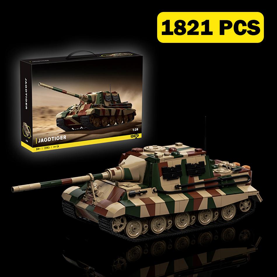 1821 PCS 1944 Jagdtiger Tank Destroyer Building Blocks German Military Panzer Tiger Ausf. B Tank with Soldiers Bricks Toys Gifts