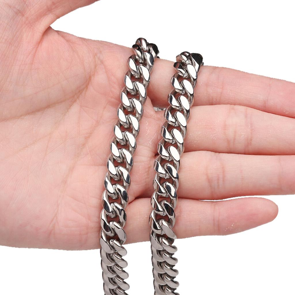 6-18mm Heavy Women Mens Miami Cuban Link Chain Silvery Stainless Steel Necklace