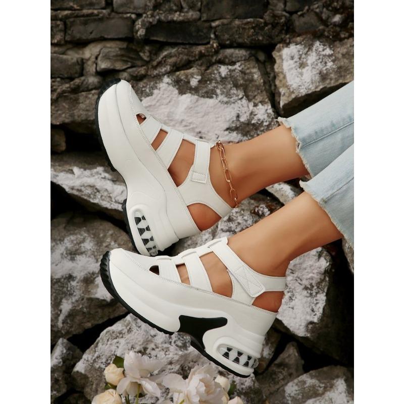 Plus Size Women's Summer New Arrival Open-Toe Platform Sandals with Air Cushion Thick Sole and Velcro Closure