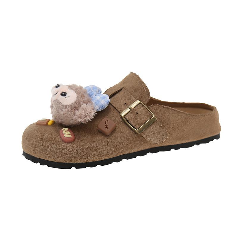 2025 Red Half Shoes New Casual Half Drag Boken Explosion Cartoon Spring Women's Net Boken Sherry Rose Belt Buckle