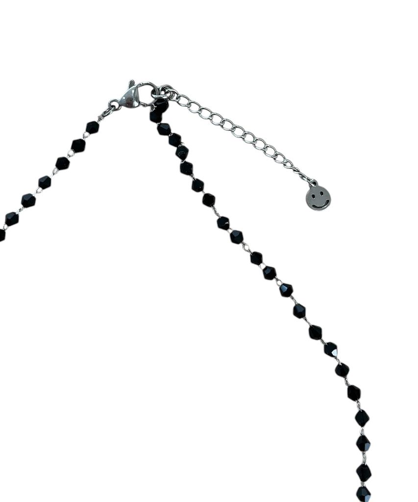 Sk8Er Rock Black Cross Beads Chain Necklace
