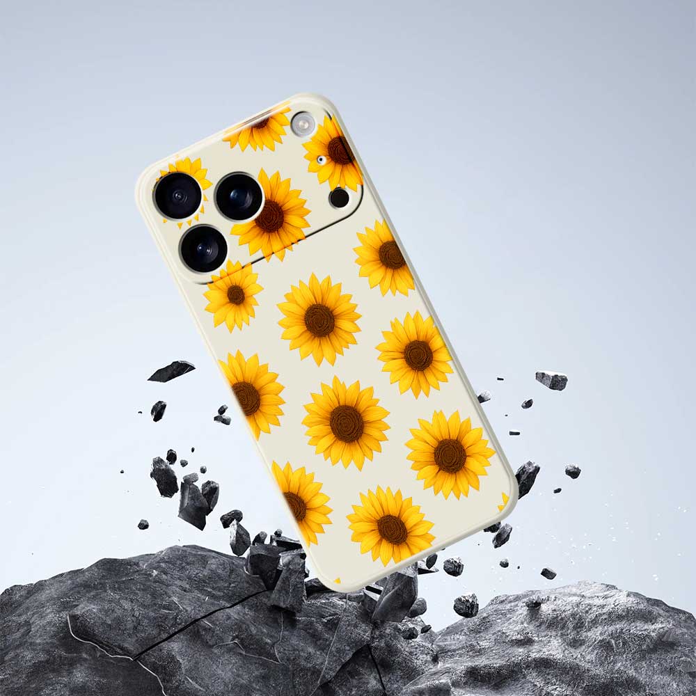 For iPhone 17 Pro Case Sunflowers Pattern Printing Straight Edge TPU Phone Back Cover