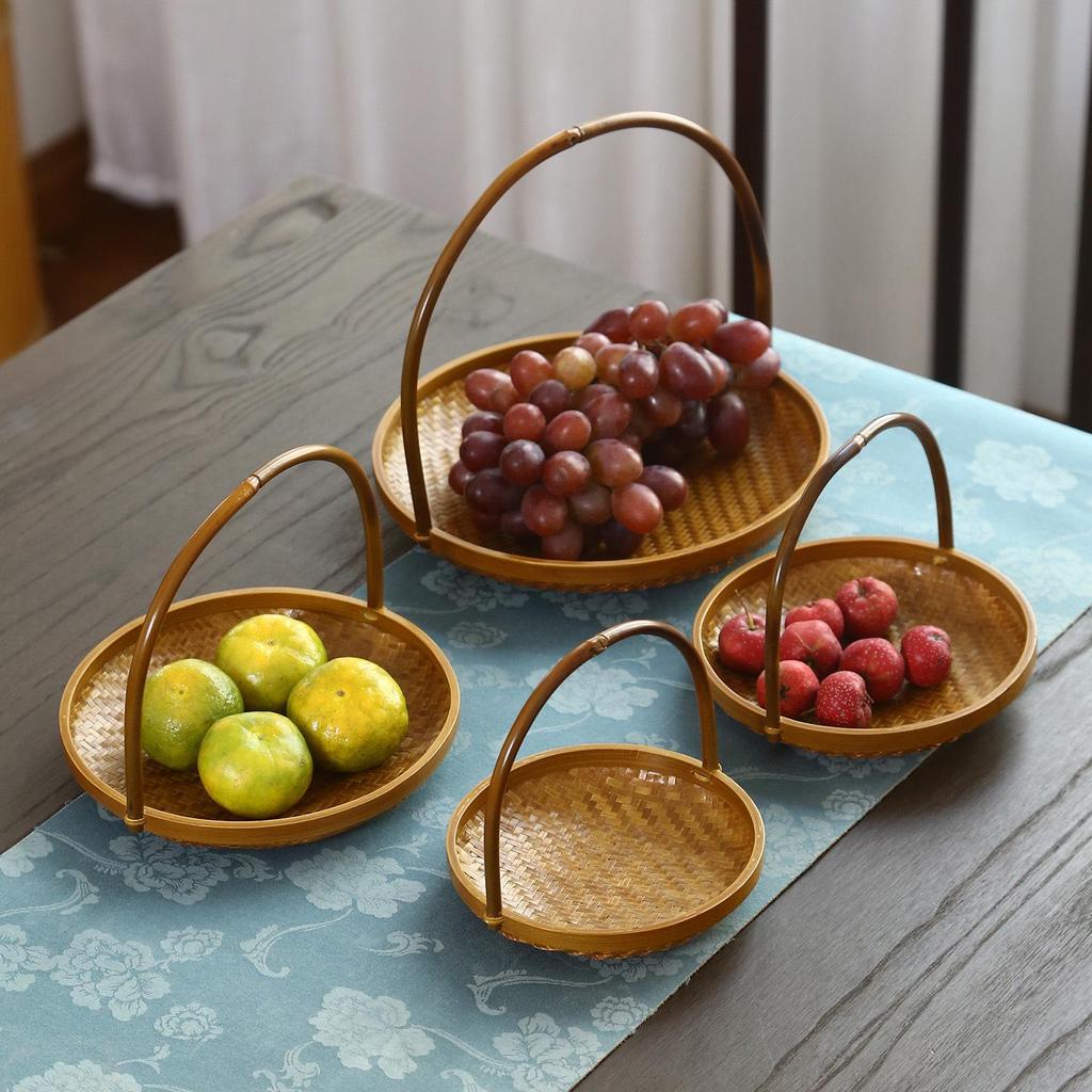 Multi-Layer Bamboo Hand-Woven Basket Display Stand for Fruits, Tea, and Pastries
