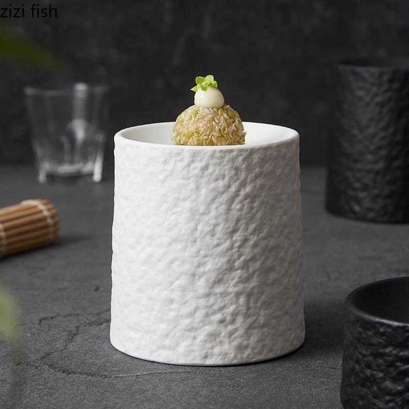 Einfarbige Keramik Steinmuster Zylindrische Platte Kreative Dessert Snackplatte Sushiplatte Hotel Molekularküche Geschirr