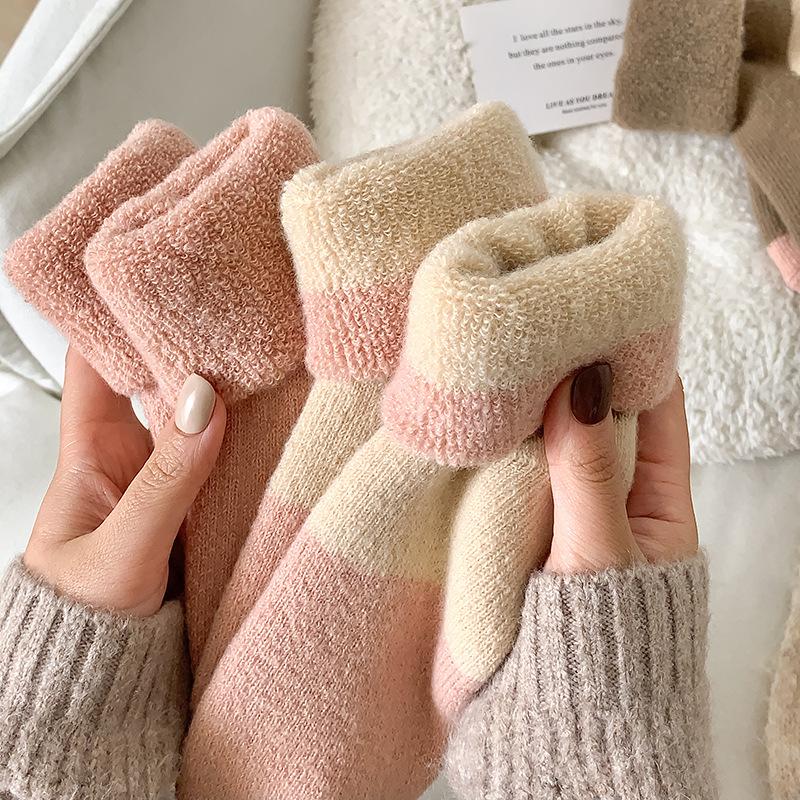 5Pairs Women's Socks Winter Warm Resistant Floor Sock Breathable Comfortable High Quality Pink Soft Middle Sock Sleep Sox Female