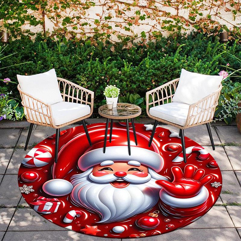 1pc Soft, Absorbent & Non Slip Cute Santa Claus Round Rug Soft Circle Rug for Living Room & Bedroom Decor, Chair Mats, and Unforgettable Hom