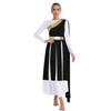 S-XXL Lyrical Worship Dance Dress One Shoulder Sleeveless Metallic Shiny Patchwork Slit Hem Tunic with Drape for Stage
