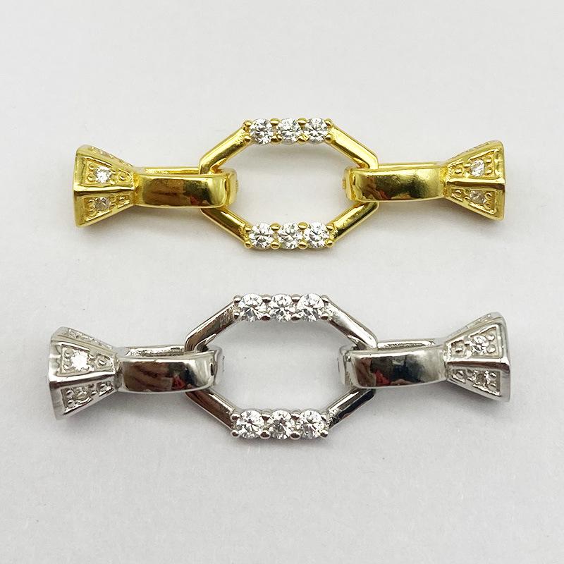 S925 Sterling Silver Pearl Necklace with Rhinestone Rhombus Clasp - DIY Beading Accessories