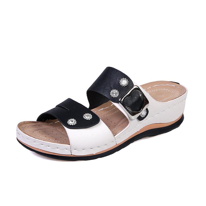

Wedge Heel Shoes Women s Shoes Round-toed Thick-soled Rhinestone New Large-sized Beach Shoes and Slippers 36 чорний