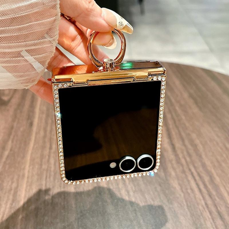 Star Goddess Glitter Diamond Ring Phone Case for Samsung Galaxy Z Flip 7 6 5 4 3 ZFlip7FE ZFlip6 5G Luxury 3-Piece Set Cover