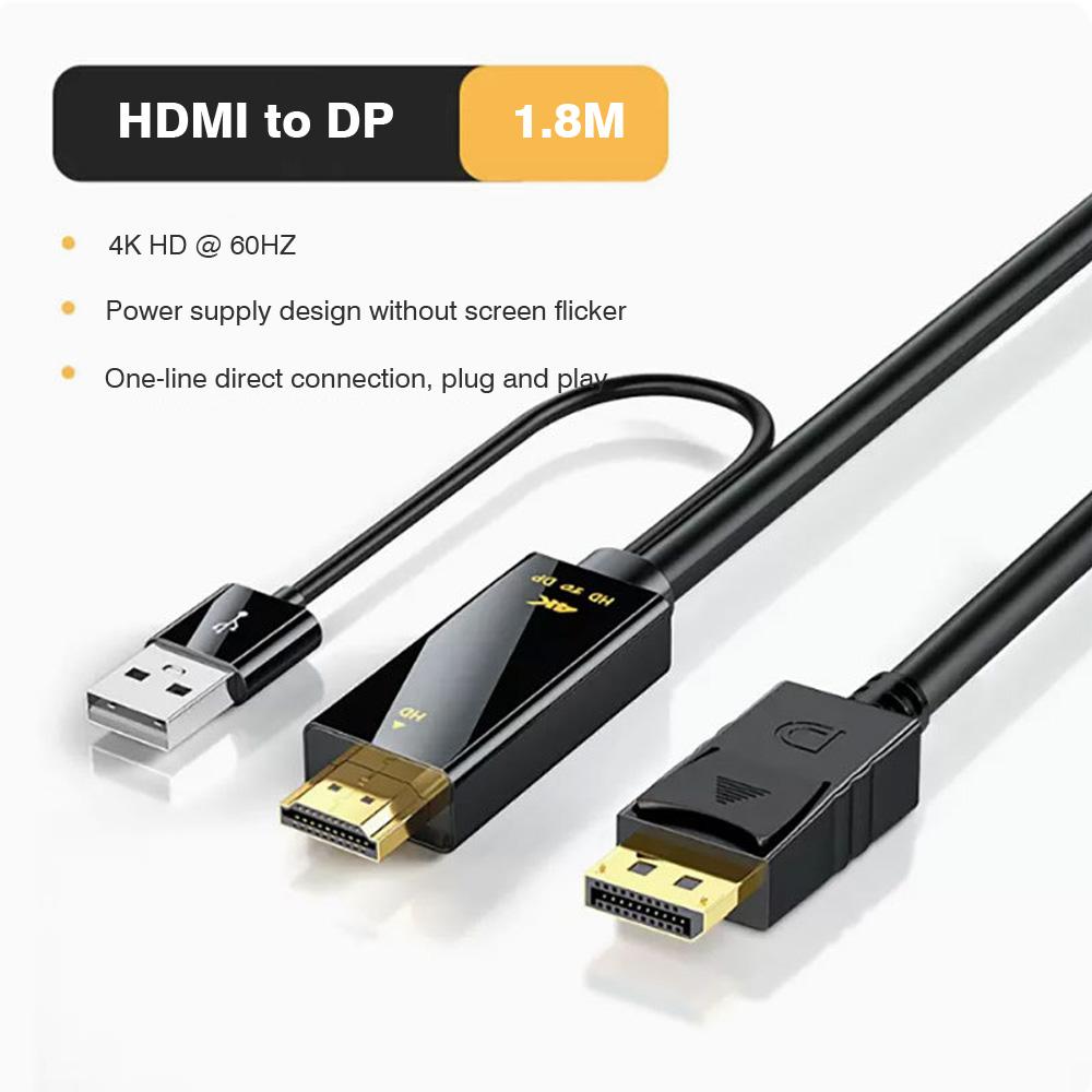 High Definition USB Powered HDMI Male to DisplayPort Female Cable 4K 60Hz 2K 120Hz for Monitor PC Laptop PS5 Xbox