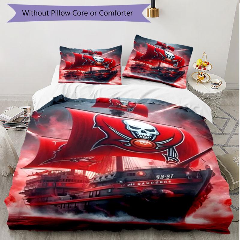 3pcs Duvet Cover Set (1*Duvet Cover + 2*Pillowcase, Without Core), Tampa Bay Buccaneers Print Soft All‑Season Bedding Set, Home Bedroom Decor Gift
