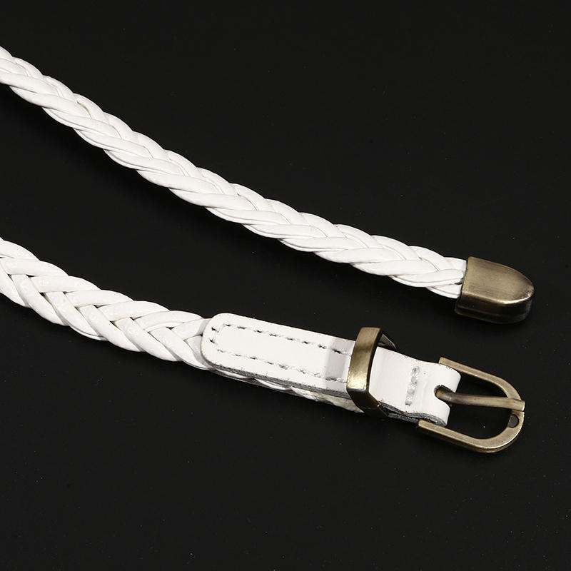 Women's Skinny Braided Leather Belts Vintage Thin Woven Waist Belts for Jeans Pants Dresses with Pin Buckle