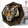 Golden Tiger Portrait Decorative Plate Umbrella, Cute Umbrella with Cute Design, Portable 3-Fold Compact Umbrella for Men & Women, Valentine's Day Mot