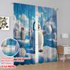 2pcs,2D Plane Printing Curtains Roller Blinds A Penguin Stands On an Iceberg Polyester Fabric (without Rod) Outdoor Decorations