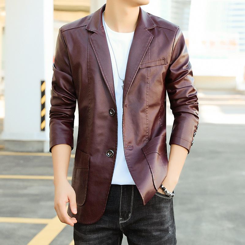 Herren Ledermantel Herbst und Winter Motorrad Pu Lederjacke