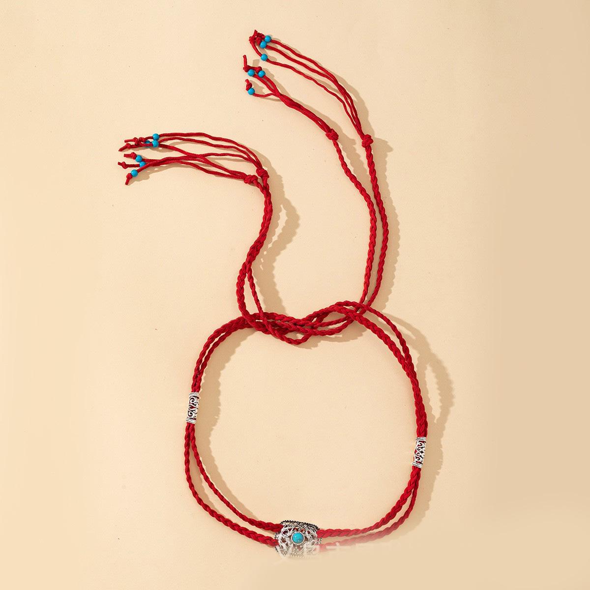 

Tibetan Ethnic Hair Tie: Handwoven Mongolian Tassel Forehead Ornament красный/синий