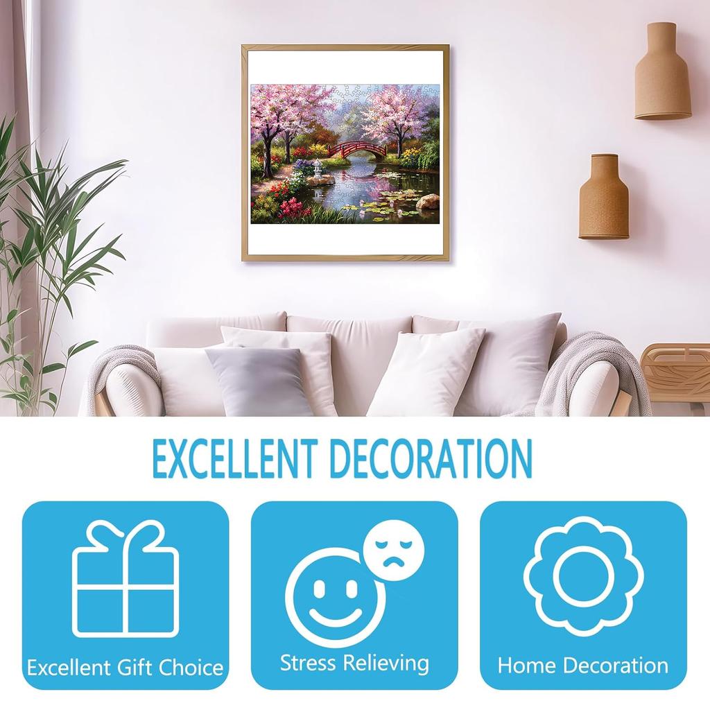 Wooden Puzzle for Adults, Landscape of Cherry Trees Puzzles, Special Holiday Gifts for Friends Family Modern Art Home Decor