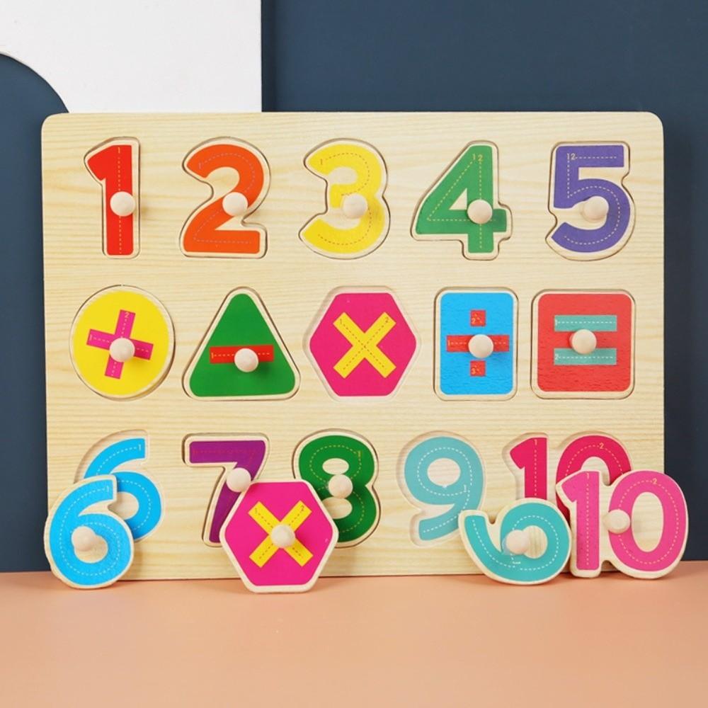 Cartoon Grasp Boards 3D Wooden Puzzle Animal Digit Grasp Boards Puzzle Sensory Play Alphabet Montessori Learning Children
