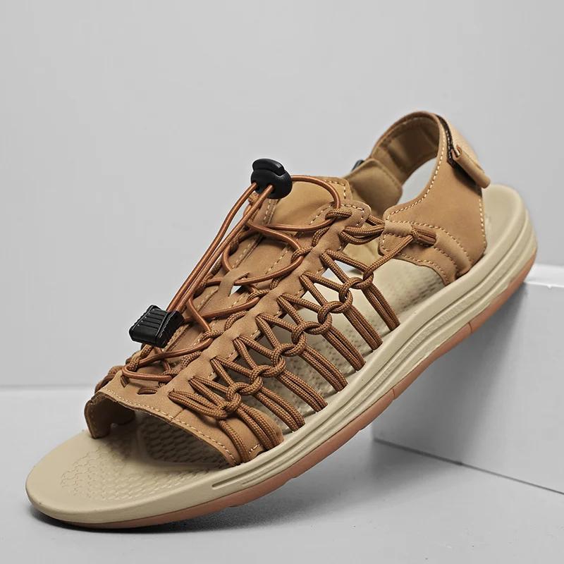 Fashion Summer Mens Sandals British Style Casual Leather Outdoor Flat Designer Sandals Comfy Breathable Soft Bottom Beach Walking Shoes