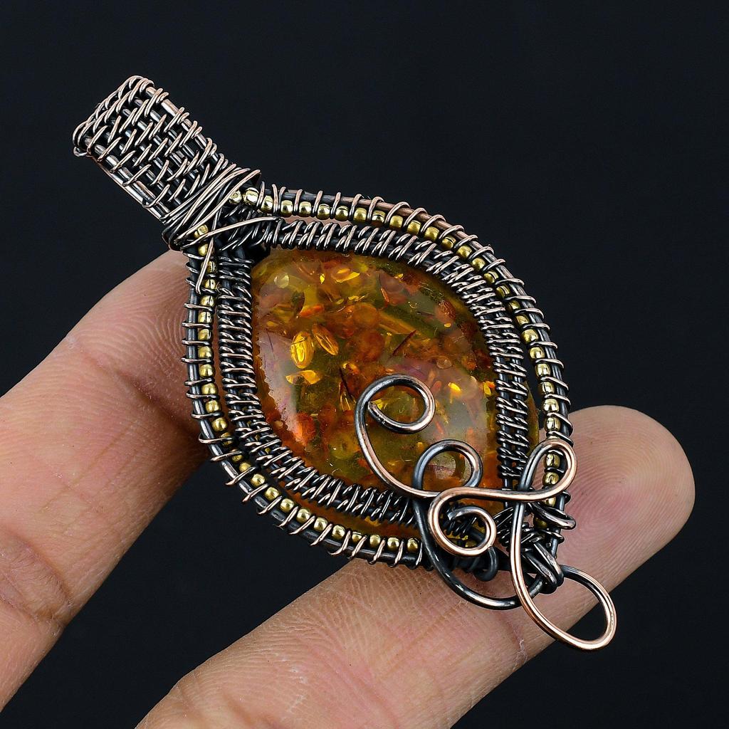 Baltic Amber Pendant, 999 Copper Wire Wrapped Gemstone Jewelry, Handmade Pendant For Mother Day