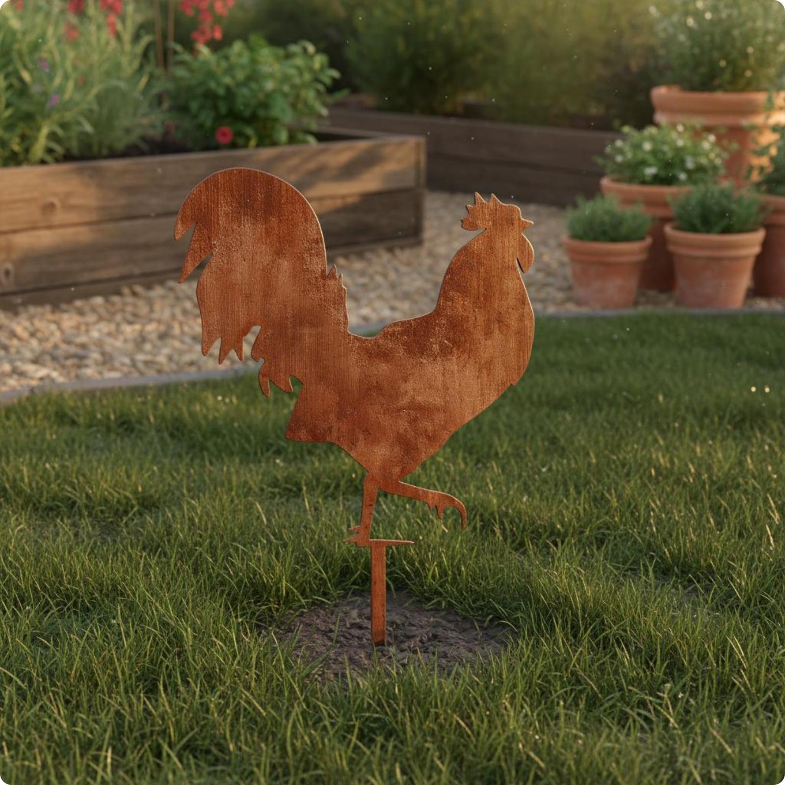 Vintage Metal Chicken Stake Weather Resistant Weathered Rooster Silhouette Yard Sign Chicken Yard Art for Lawn