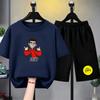 Fashion Men's Short Sleeve T-shirt Men's Set White Black T-shirt Shorts 2pcs Outdoor Casual Men Women's Cartoon Print Set Clothing