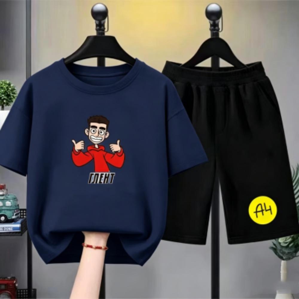Fashion Men's Short Sleeve T-shirt Men's Set White Black T-shirt Shorts 2pcs Outdoor Casual Men Women's Cartoon Print Set Clothing