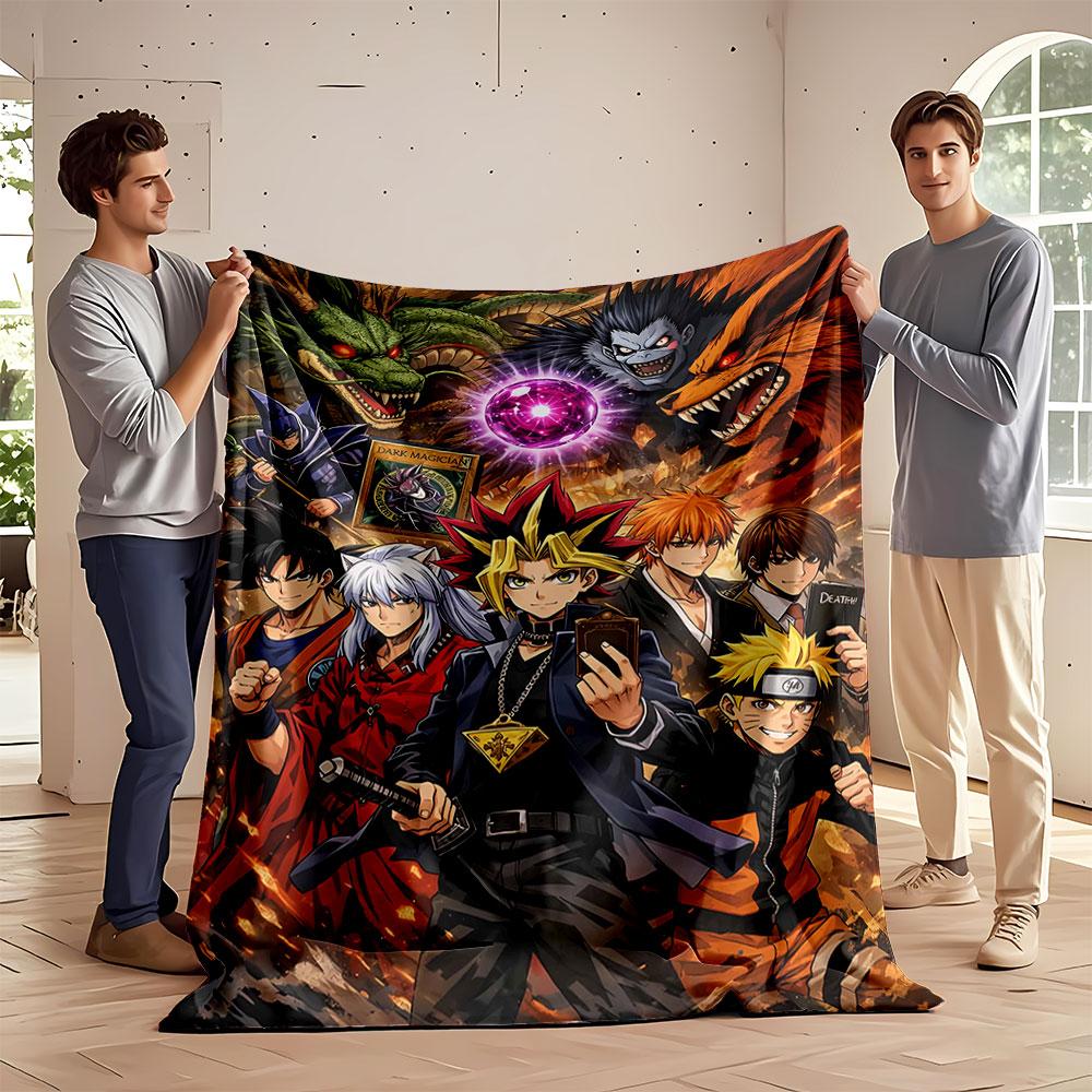 A Vibrant Collage of Fantasy Characters, Mystical Creatures, and Energy Orbs. for All Seasons Blanket Lunch Break Throw Gift 75X95CM