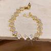14K Gold-Plated Zircon Flower Bracelet: Vintage, Exquisite, High-End Fashion Jewelry for Women.