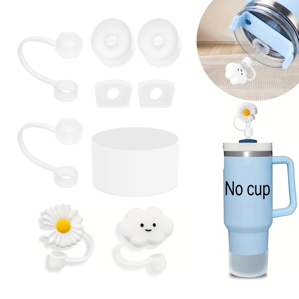 9PCS Purple Flower Rainbow Cloud Straw Caps Leak-Proof Plug Reusable Silicone Cup Covers for 40oz & 30oz Stanley Cup Accessories