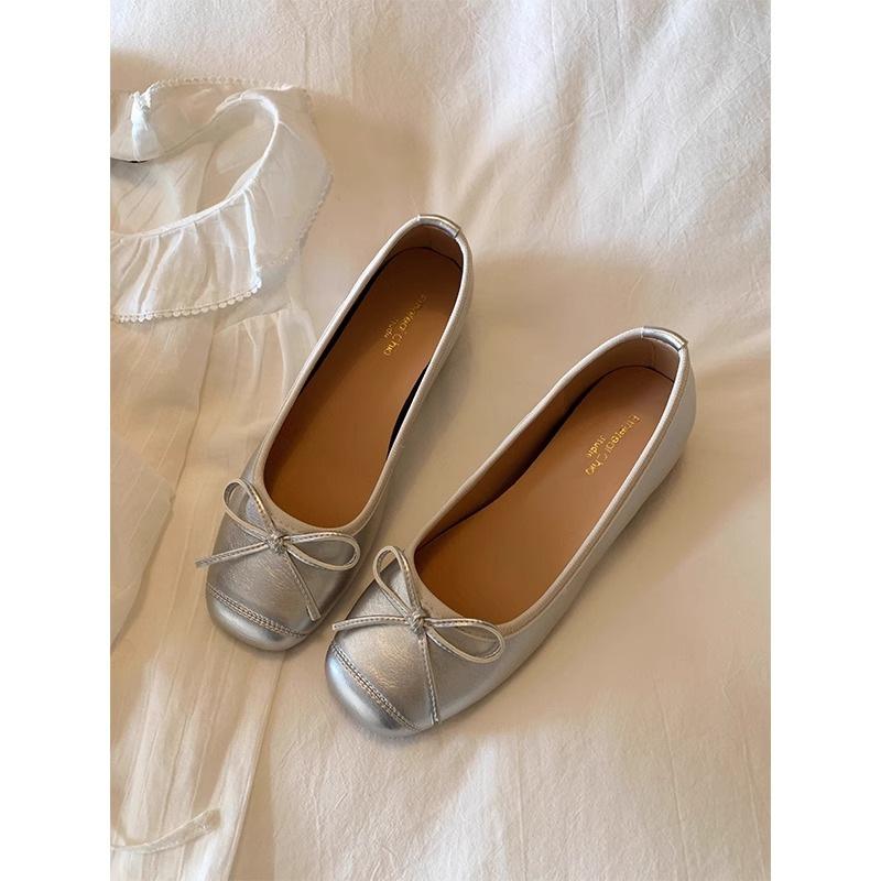 

Fashion versatile small single shoes women s shoes spring and autumn 2025 summer French bow red ballet evening shoes 40 серебряный