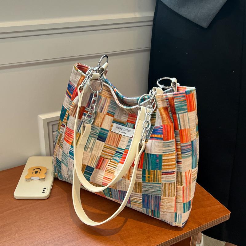 

Большая вместительная сумка, женская сумка в клетку, универсальная сумка для поездок на работу, сумка подмышкой, контрастного цвета, студенческая сумка через плечо