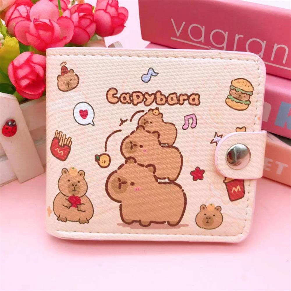 New Capybara Coin Purse with Buttons Cartoon Card Holder PU Leather Short Wallet Women Girls