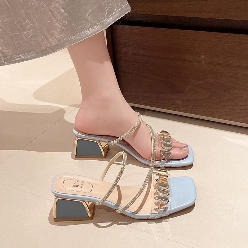2025 New Women's Fashionable Rhinestone High-heeled Sandals Summer Women's Sexy Sandals Women's Leather Sandals Plus Size