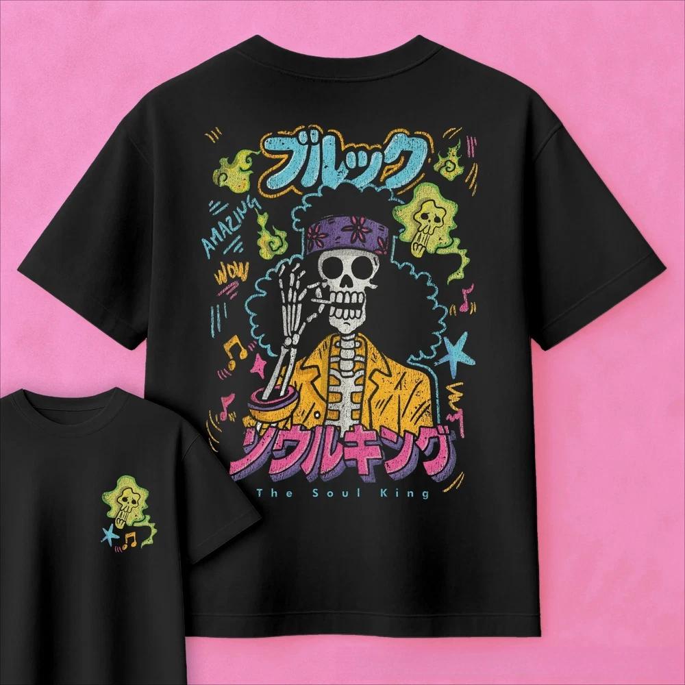 One Piece Anime Soul King Brook Cotton T-Shirt One Piece Pirate Anime Unisex Tee XL