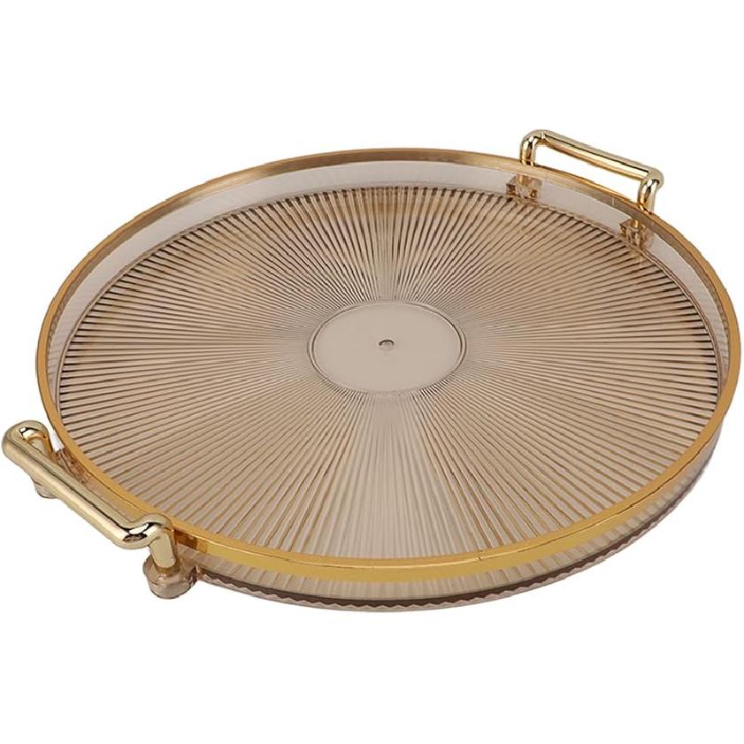 

CHICIRIS Round Tray with Gold Handle, Desserts Round Decorative Tray, Fruit Round Serving Tray, Multi Functional Serving Tray for Fruit Desserts бурштин