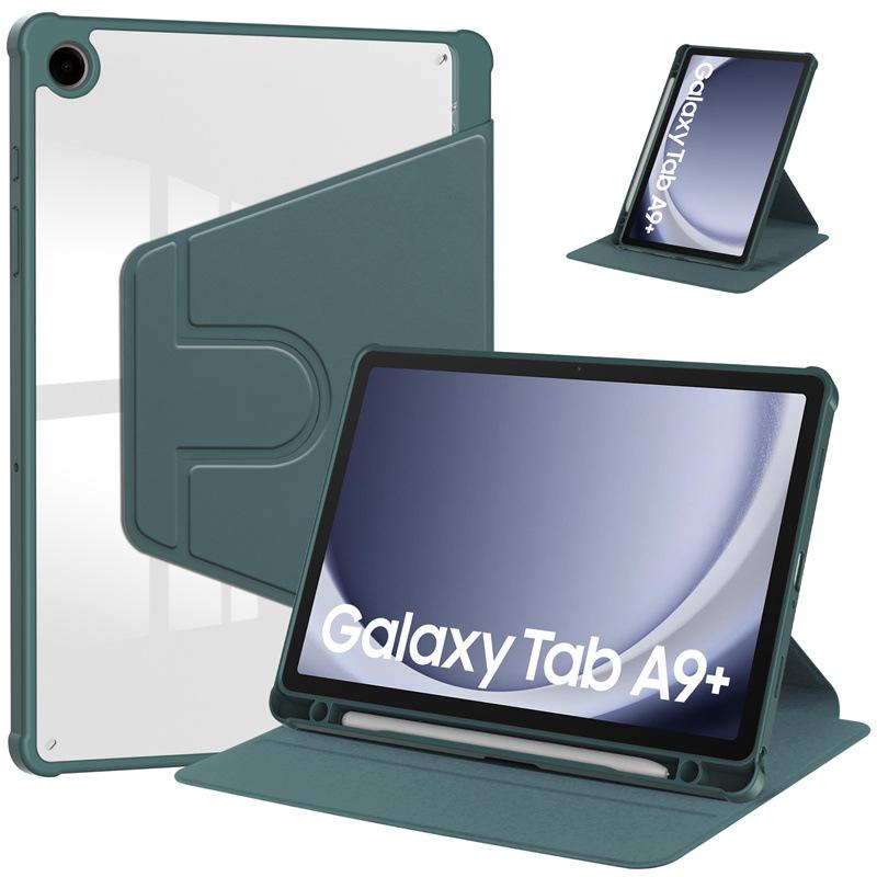 Samsung A9+ Case with Rotating Acrylic Pen Slot, Transparent Ultra-thin Leather Stand