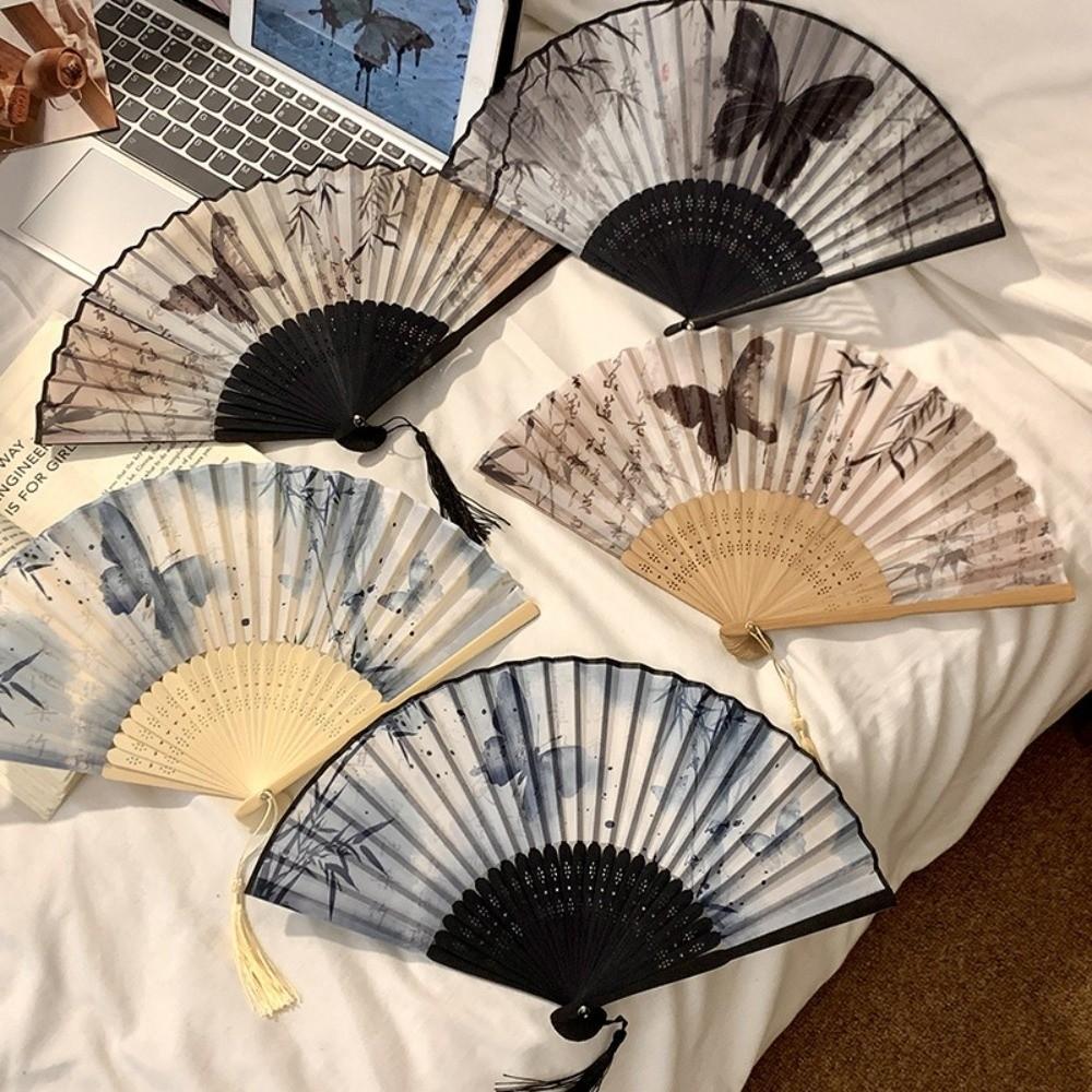 with Tassel Folding Fan Art Craft Woman Fans Vintage Folding Hand Fan Gifts