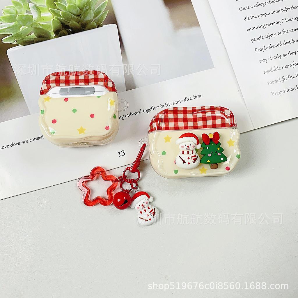 Plaid Three-dimensional Christmas Tree Snowman Suitable for Airpodspro 1st Generation 1st Generation 1st Generation Bluetooth Headset Case Protective