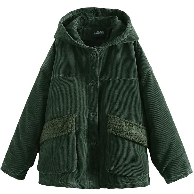 Corduroy Padded Jacket, Women's Padded Jacket with Hat, Autumn and Winter Models, Thick Padded Jacket, Plus Size Women's Padded Jacket