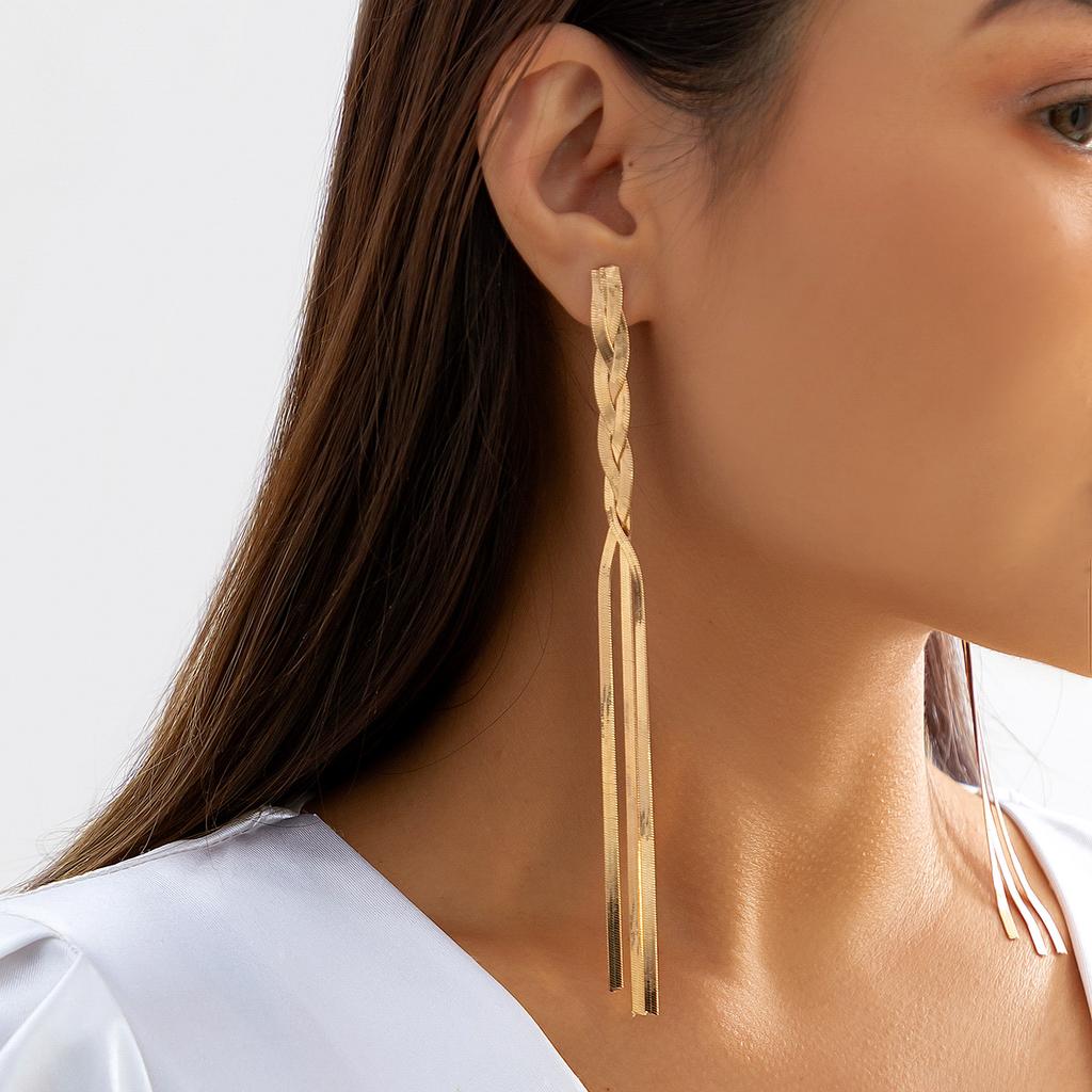 Hip-Hop Metal Wind Snake Bone Chain Necklace, Trendy Geometric Long Woven Collarbone Necklace