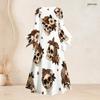 Women Plus Size Round Neck Bell Sleeve Leopard Sport Ball Print White Maxi Dress